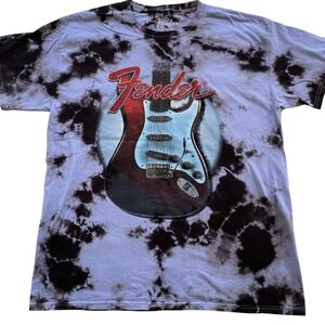 Fender Guitar Men's Tie Dye Graphic T-Shirt Size‎ Medium Cotton Music Tee Rock